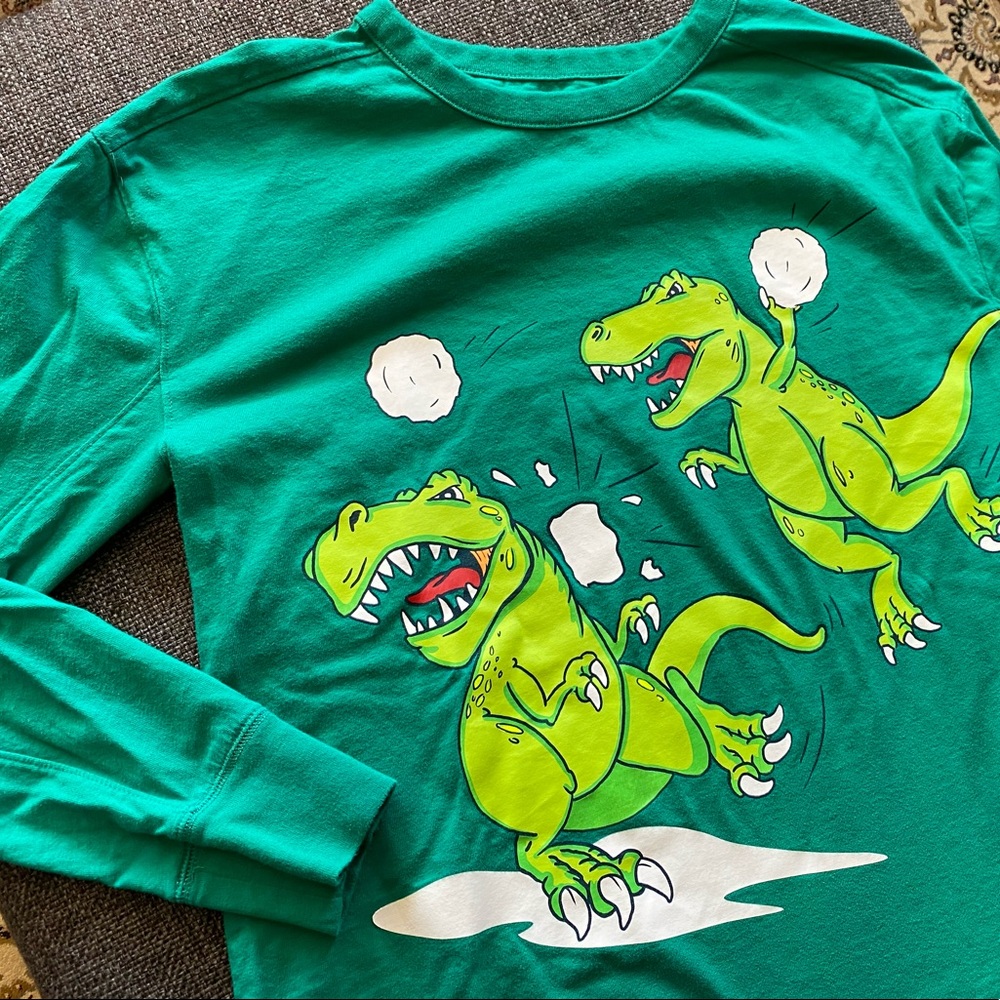 ⭐️ NWOT 🦖 Cat & Jack XL/16 Kids Long Sleeve Graphic Tee Dinosaur Snowball Fight